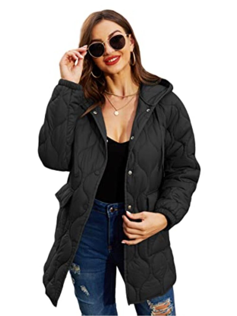 Women's Quilted Puffer Jacket Hooded Lightweight Packable Loose Fit